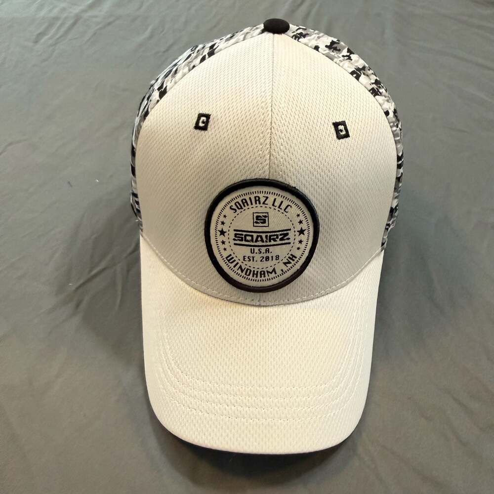 SQAIRZ Golf Hat White Black Camo Adjustable Performance Baseball Cap Patch